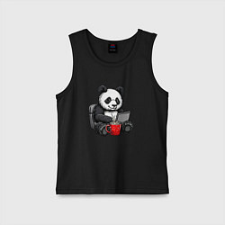 Майка детская хлопок Панда с кофе за ноутбуком, цвет: черный