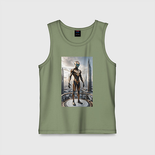 Детская майка Инопланетянин в городе будущего / Авокадо – фото 1