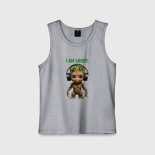 Детская майка Малыш Грут в наушниках / Меланж – фото 1