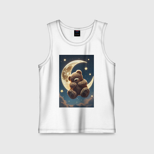 Детская майка Плюшевый мишка сидит на Луне / Белый – фото 1