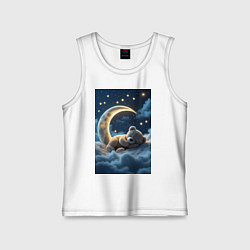 Майка детская хлопок Плюшевый мишка сидит на Луне, цвет: белый