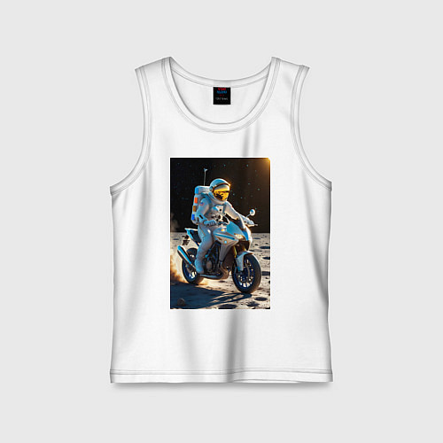 Детская майка Космонавт ездит на мотоцикле по Луне / Белый – фото 1