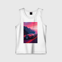 Майка детская хлопок Суперкар едет около океана, цвет: белый