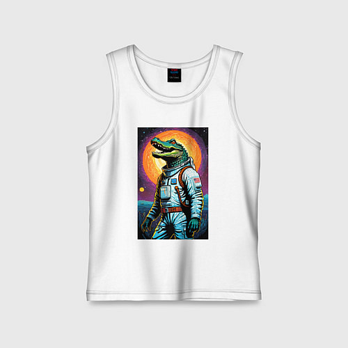 Детская майка Крокодил бравый космонавт - нейроарт / Белый – фото 1