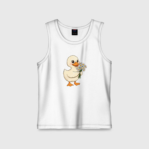 Детская майка Милая уточка с букетом ромашек / Белый – фото 1