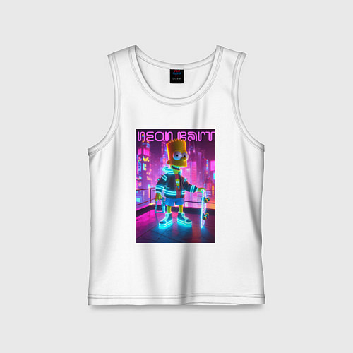 Детская майка Neon Bart - with skateboard ai art fantasy / Белый – фото 1