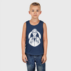 Майка детская хлопок Врач с улыбкой и стетоскопом, цвет: тёмно-синий — фото 2