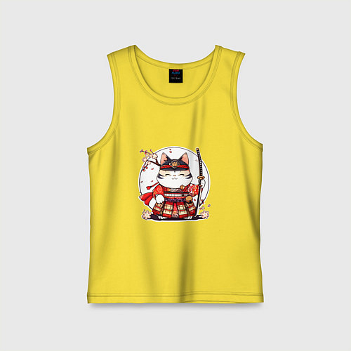 Детская майка Кот самурай на фоне луны / Желтый – фото 1