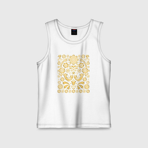 Детская майка Обережный узор позолота - птицы счастья / Белый – фото 1