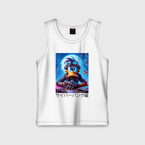 Детская майка Даффи Дак в наушниках - киберпанк фантазия / Белый – фото 1