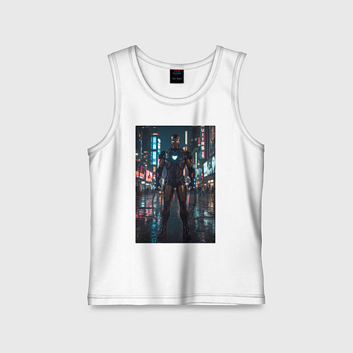 Детская майка Железный человек посреди ночного города / Белый – фото 1
