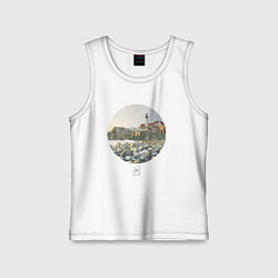 Майка детская хлопок Акварельный маяк в круге, цвет: белый