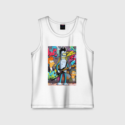 Детская майка Бендер с гитарой и Фрай - граффити / Белый – фото 1