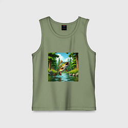 Майка детская хлопок Крупный улов - рыбалка, цвет: авокадо