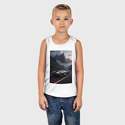 Майка детская хлопок Черный суперкар едет по горной дороге, цвет: белый — фото 2