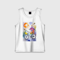 Майка детская хлопок Утенок на велосипеде - акварель, цвет: белый