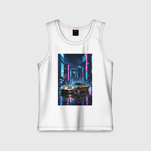 Детская майка Суперкар едет среди небоскребов / Белый – фото 1