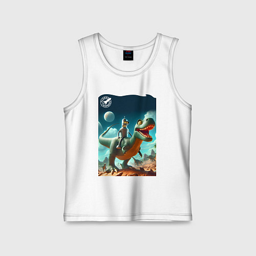Детская майка Робот-сгибальщик Бендер верхом на тираннозавре / Белый – фото 1