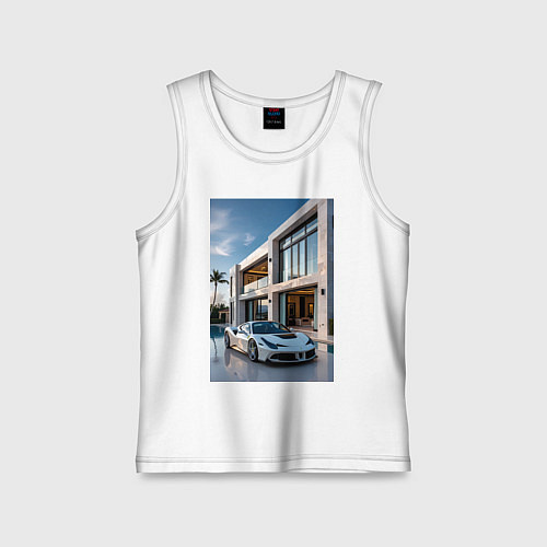 Детская майка Белый суперкар у дома / Белый – фото 1