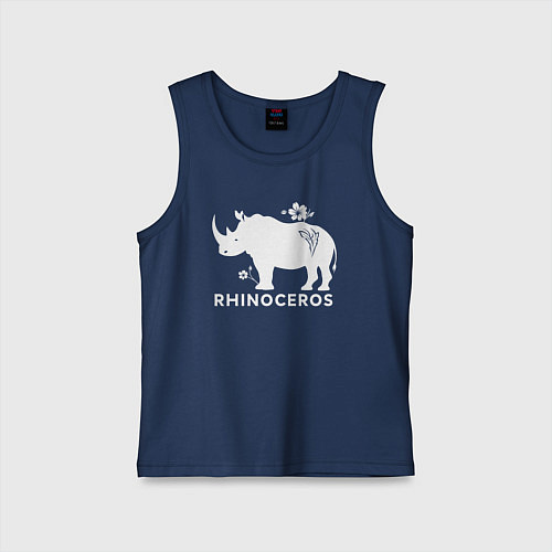 Детская майка Носорог с цветами / Тёмно-синий – фото 1