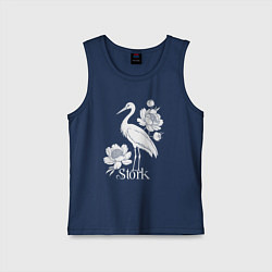 Майка детская хлопок Аист с цветами, цвет: тёмно-синий