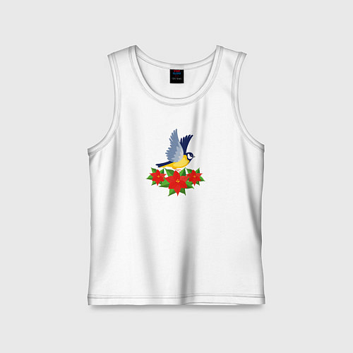 Детская майка Синица и рождественский цветок / Белый – фото 1