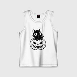 Майка детская хлопок Котенок в тыкве, цвет: белый