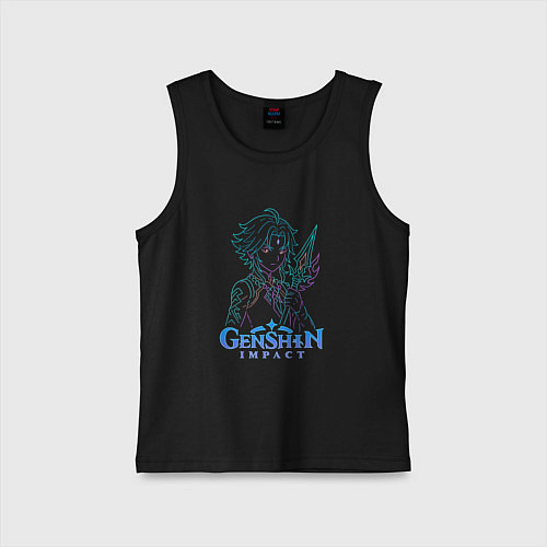Детская майка Неоновый Сяо из Genshin Impact / Черный – фото 1