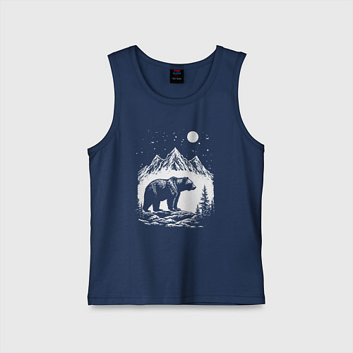 Детская майка Ночная симфония гор и медведя / Тёмно-синий – фото 1