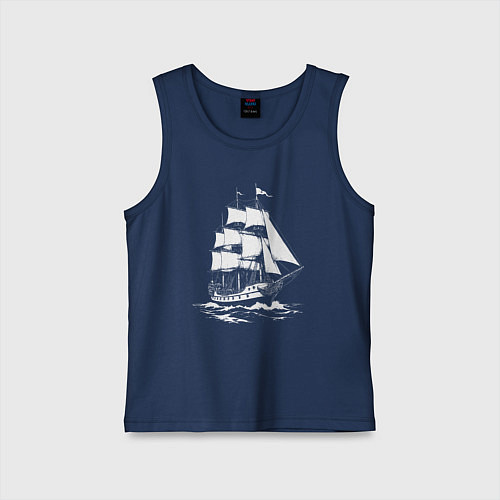 Детская майка Парусник на белых волнах / Тёмно-синий – фото 1