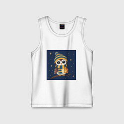 Майка детская хлопок Сова в шапке и шарфе с фонарём, цвет: белый