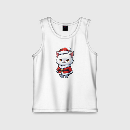 Детская майка Белый кот дед мороз / Белый – фото 1