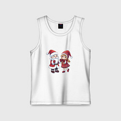 Майка детская хлопок Мультяшные Дед Мороз и Снегурочка держатся за руки, цвет: белый