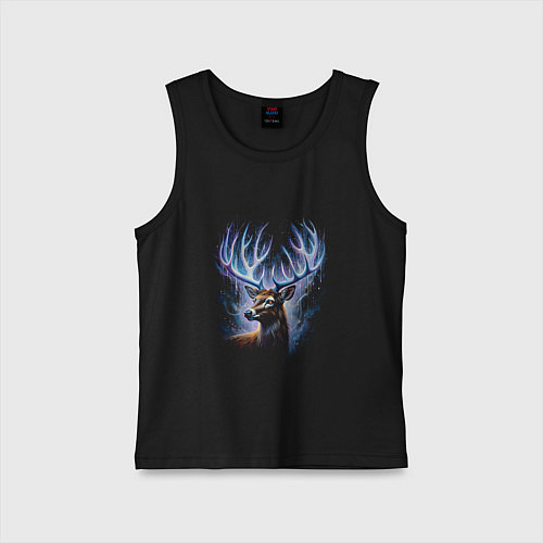 Детская майка Мистический олень с сияющими рогами / Черный – фото 1