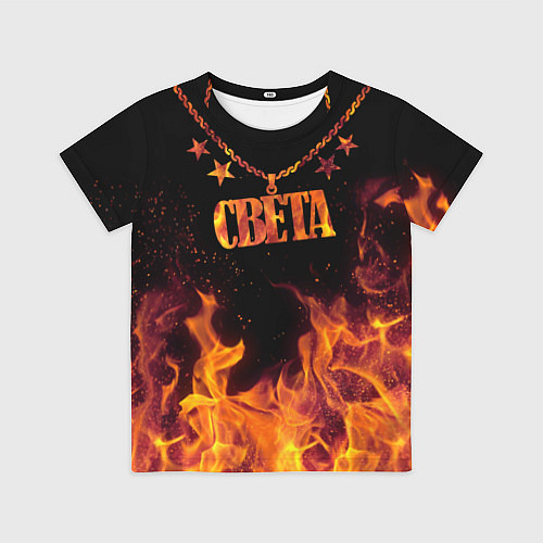 Детская футболка Света - кулон на цепи в огне / 3D-принт – фото 1