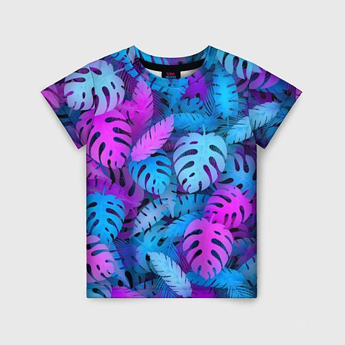 Детская футболка Сине-розовые тропики / 3D-принт – фото 1