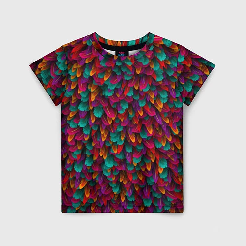 Детская футболка Разноцветные перья / 3D-принт – фото 1