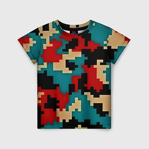 Детская футболка Камуфляж пиксельный: красный/голубой / 3D-принт – фото 1