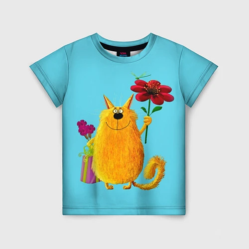 Детская футболка Кот с цветком / 3D-принт – фото 1