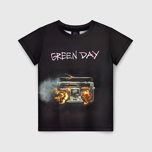 Детская футболка Green Day магнитофон в огне / 3D-принт – фото 1