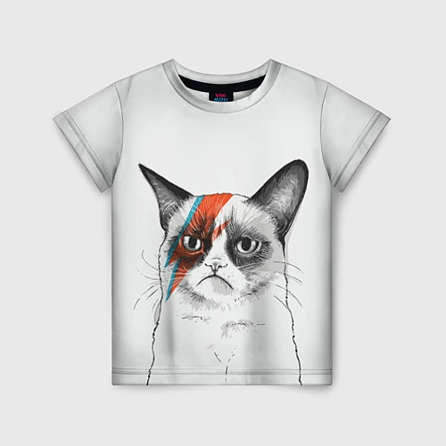 Детская футболка David Bowie: Grumpy cat / 3D-принт – фото 1