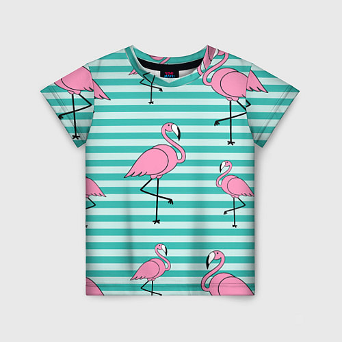 Детская футболка Полосатые фламинго / 3D-принт – фото 1