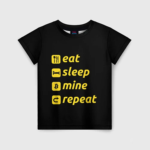 Детская футболка Eat Sleep Mine Repeat / 3D-принт – фото 1