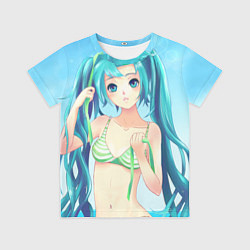 Футболка детская Мику на пляже, цвет: 3D-принт