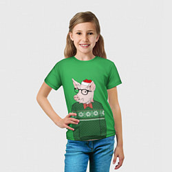 Футболка детская New Year: Hipster Piggy, цвет: 3D-принт — фото 2