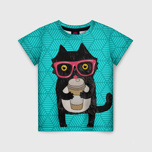 Детская футболка Котик с кофе / 3D-принт – фото 1