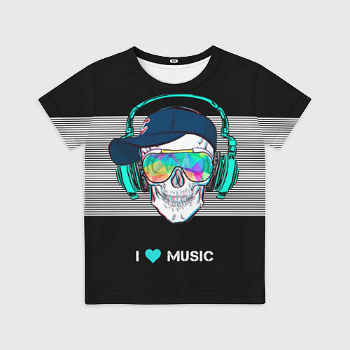Детская футболка I like music - skull / 3D-принт – фото 1