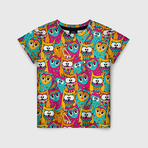 Детская футболка Совы разноцветные / 3D-принт – фото 1