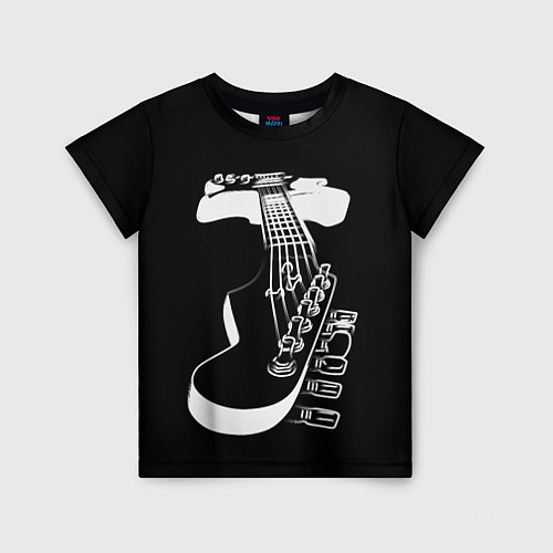 Детская футболка Гитара черно - белая / 3D-принт – фото 1