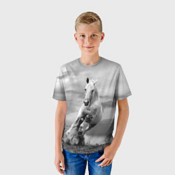 Футболка детская Белая лошадь в степи, цвет: 3D-принт — фото 2